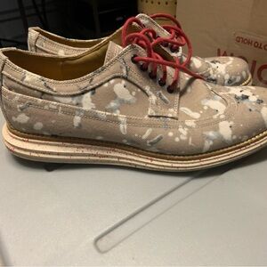 Worn once/
Cole Haan Beige Canvas Oxfords with Red Laces